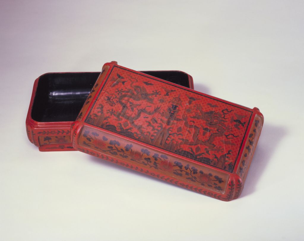 图片[1]-Color-filled double-dragon rectangular corner box-China Archive